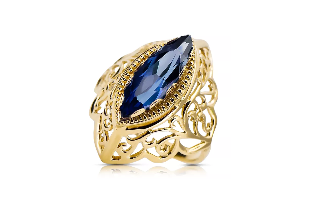 Anneau Saphir Or jaune 14 carats Style vintage vrc017y